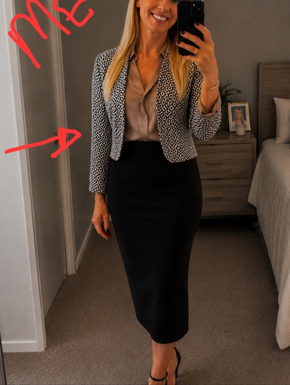 a'gaci Black and White Diamond-Pattern Open Blazer